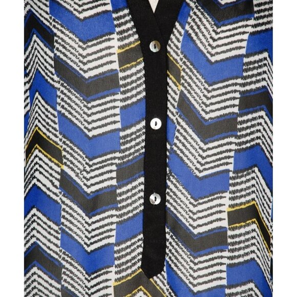 Daniel Rainn Blue Chevron Sleeveless Sheer Blouse Size 2X V-Neck Half Button Up - Picture 4 of 11